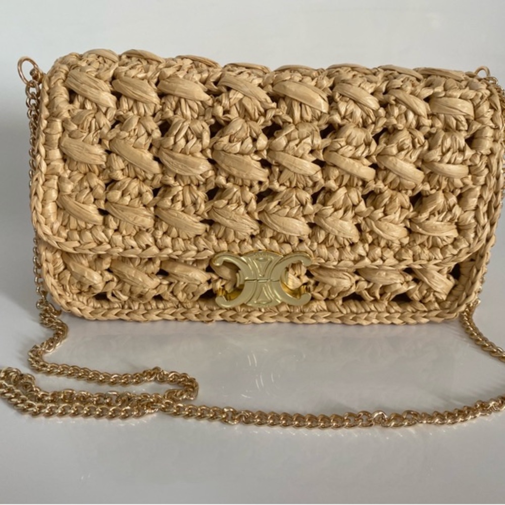 Woven Straw Clutch with Gold Accent Celine